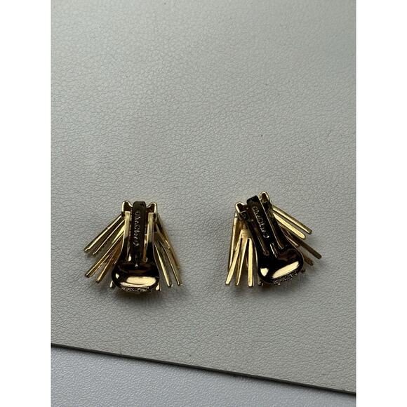 Christian Dior Vintage Gold Tone Clip On Earrings Abstract Fan - Picture 4 of 9
